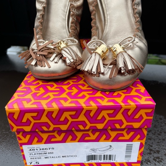 Tory Burch Metallic Gold Tassel Ballet Flats size 7.5 - Picture 3 of 6